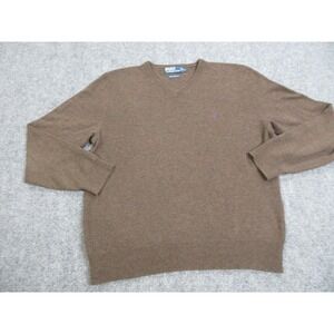 VINTAGE Polo Ralph Lauren Sweater Mens Large Brown Lambswool Italian Yarn V Neck